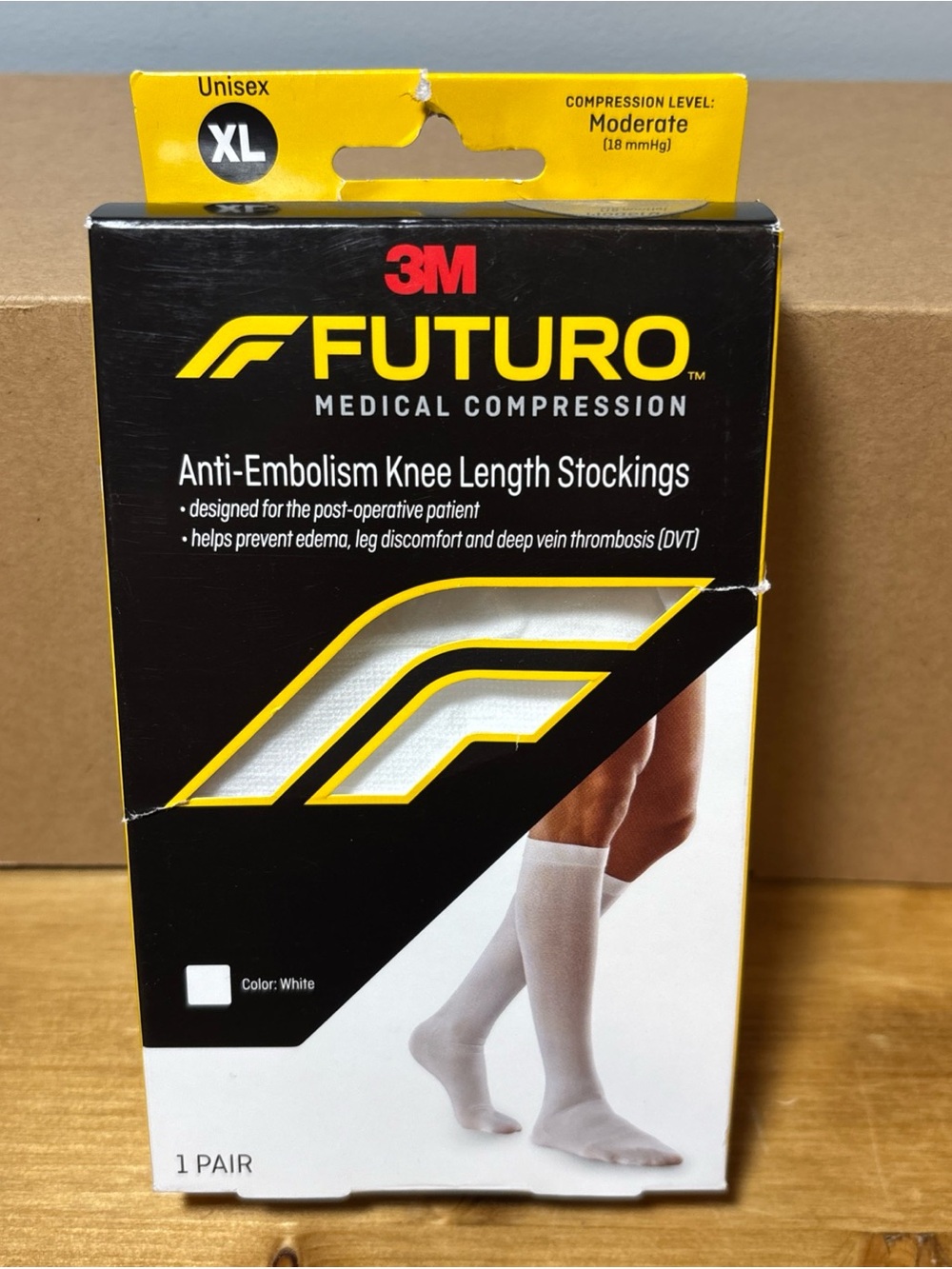 FUTURO Anti-Embolism Stockings Knee Length Closed Toe - XL Moderate 18mmHg White
